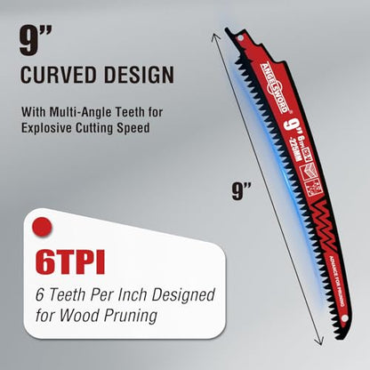 ANGELSWORD 9“ Arc Edge Reciprocating Saw Blades for Pruning, 6TPI 3pc - size: 9“-3PACK