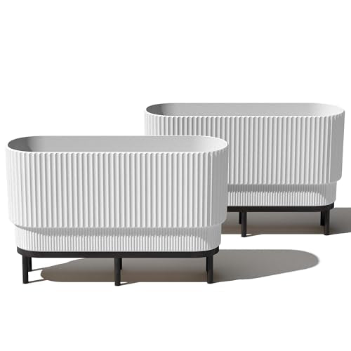 Veradek Demi Series Raised Long Planter - Wide Planter with Stand - color: White/Black, size: 30 inch - 2 Pack