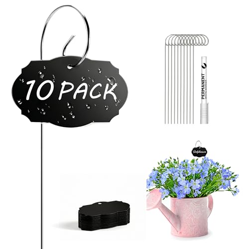 10 Pack Acrylic Plant Labels with Pen, Black Weatherproof Garden Markers for Seedlings, Herbs, Flowers, Vegetable, Greenhouse (Black-Curved/10PCS) - color: Black-curved/10pcs