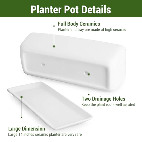 MyGift 14 Inch Unglazed White Ceramic Indoor Plant Pot with Drainage Hole - size: 14.5 inch