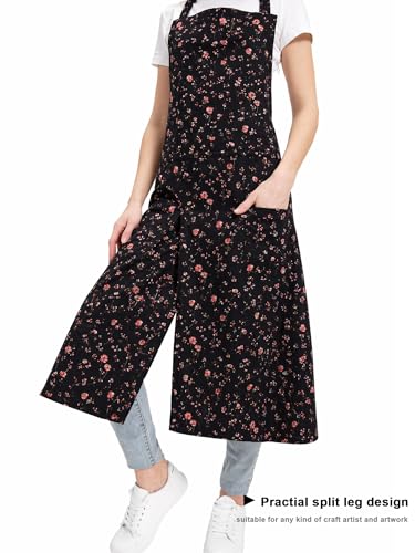 Molaxhome Split Pottery Apron with 3 Pockets Unisex with Adjustable Strap - color: Blackflower