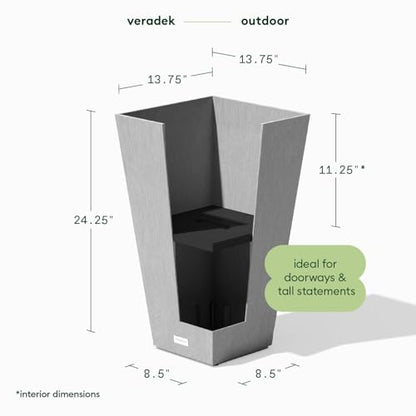 Veradek Pure Series Taper Planter - Tall Tapered Outdoor Planter with Shelf - color: Gray, size: 24 inch - 2 Pack