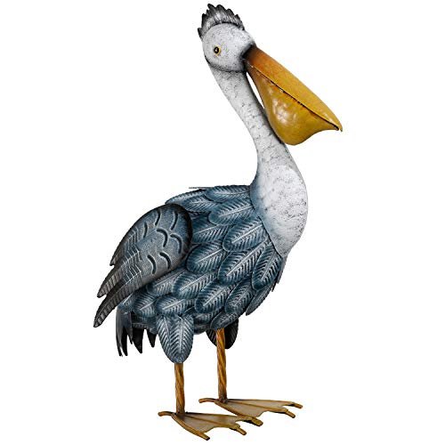 TERESA'S COLLECTIONS Pelican Outdoor Statues Garden Decor for Outside,11" Blue Coastal Ocean Bird Garden Statues & Sculptures for Yard Decor,Metal Yard Art for Lawn Patio,Pool,Backyard,Gifts for Mom - size: 11 inches