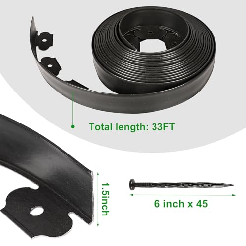 1.5 Inch x 33FT Garden Edging Border,Landscaping with 45pcs Spikes - size: 1.5IN x 33FT