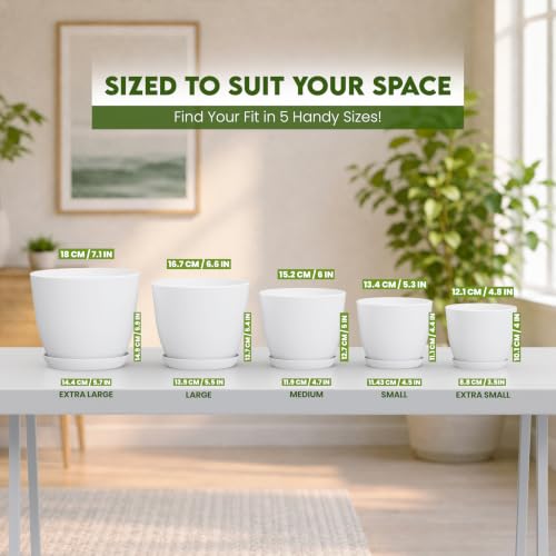 Plant Pots Indoor with Drainage, 5 Pack Multi-Size Planters Set, White - color: White, size: Pack of 5