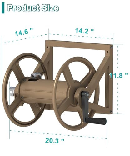 Artigarden Garden Hose Reel Wall Mounted, Outdoor Heavy Duty Powder Coated Metal Water Hoses Holder Winder Holds 125 ft 5/8" Hoses with 3.9ft Leader Hose, Stainless Steel Connector for Outside, Brown - color: Brown