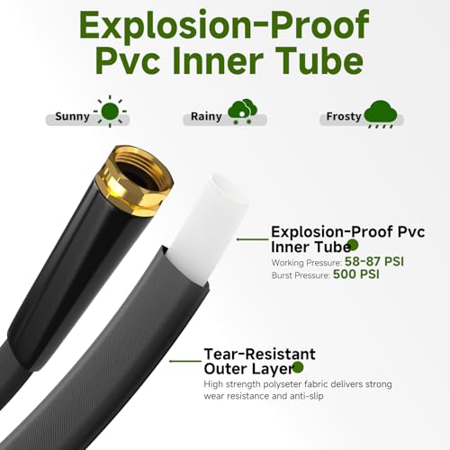 Garden Hose 25 FT, High-Pressure Water Hose with 10 Spray Nozzles - size: 25FT