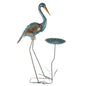 Metal Crane Garden Statue for Outside with Leaf Tray - color: Gold & Blue-crane