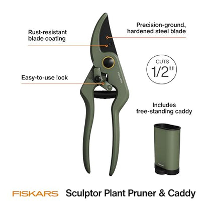Fiskars 7" Plant Sculpting Bypass Pruners & Holder, 1/2" Cut Capacity