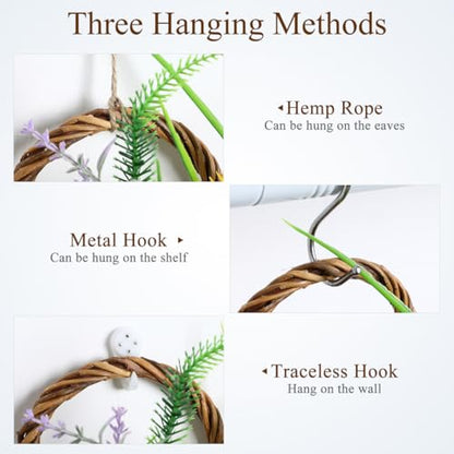 DOITOOL 2PCS Woven Hanging Wall Basket Rattan Wall Planter, Wicker Handmade Baskets Rustic Flower Pots Plant Containers for Garden Home Storage Flowers Hanging Planters