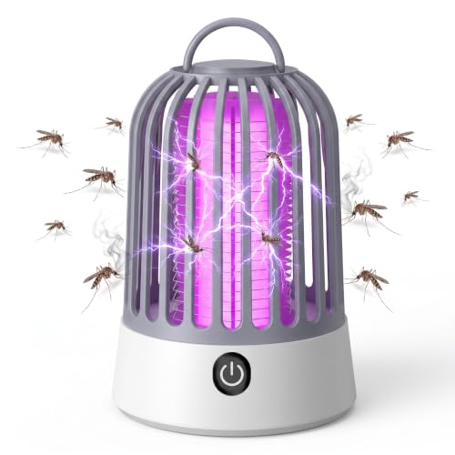 Mosquito Zapper Indoor & Outdoor, 2-in-1 Rechargeable Electric Bug Zapper with USB Charging, High Efficiency 365nm UV Light Fly Trap for Bedroom, Kitchen, Living Room, Garden, Party, Grey