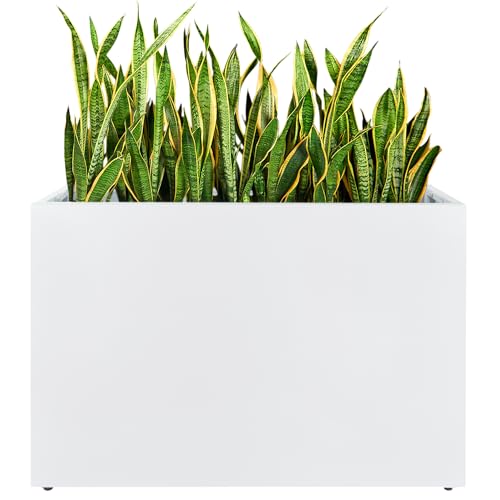 Metal Planter Box, No Installation Galvanized Steel Folding Rectangular Planter with Drainage Holes, 35.5"x 10"x 28" White Outdoor Planter for Porch/Patio/Garden - color: White