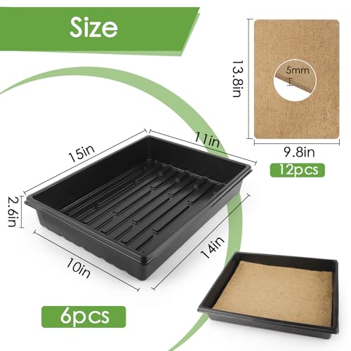 6 Pack Microgreens Growing Kit, Microgreens Trays for Indoor Gardening - size: 15in-6P with 12 Mats
