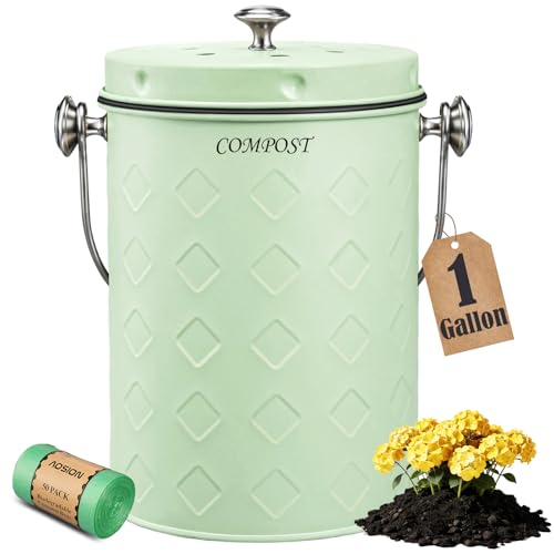 AOSION Countertop Compost Bin Kitchen,Odorless Indoor Compost Bin with Lid - color: Green