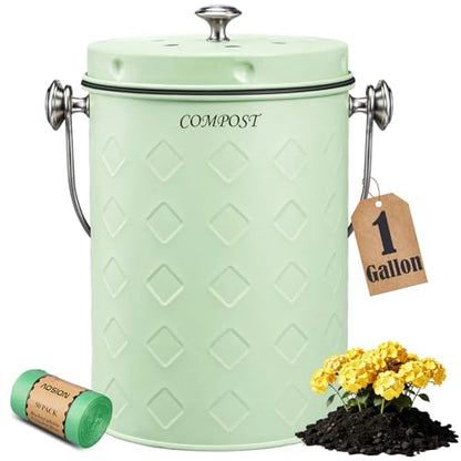 AOSION Countertop Compost Bin Kitchen,Odorless Indoor Compost Bin with Lid - color: Green