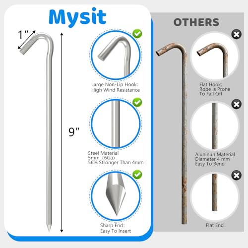 MySit Tent Stake 9 Inch 30 Pack Heavy Duty Anti-Rust Ground Stakes