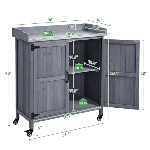 Yaheetech Rolling Potting Bench Outdoor Storage Cabinet, Metal Top, Gray - color: Gray