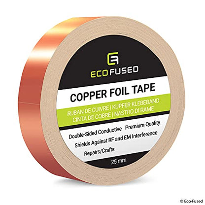 Eco-Fused Adhesive Copper Foil Tape - Double-Sided Conductive - 1 inch (25 mm) x 21.8 Yards (20 M) - EMI and RF Shielding, Paper Circuits, Electrical Repairs, Grounding, Arts and Crafts, Home Interior - color: Copper, size: 1 Roll: 1" X 21.8 Yards