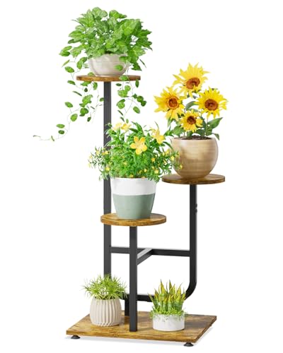 iDavosic.ly Plant Stand Indoor with Wooden Trays, 3 Tier Shelf, Black Brown - color: Rustic Brown, size: 3 Tiers