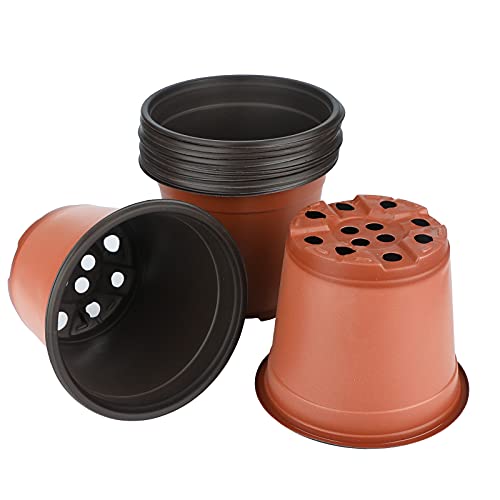 KINGLAKE 50 Pcs 6" Plastic Plants Nursery Seedlings Pot/Pots Flower Plant Container Seed Starting Pots for Plant - color: Brown
