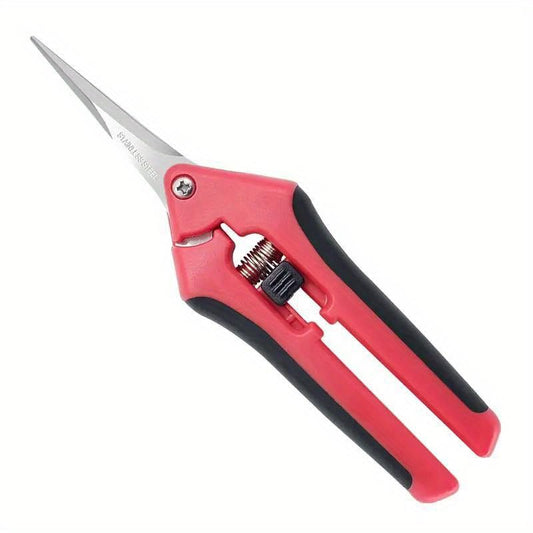 1PC Pruning Shears, Titanium Coated Garden Trimming Scissors with Coil Spring, Precision Gardening Hand Pruning Snips for Bonsai, Flowers, Plants Cutting (red,straight blade) - color: Red