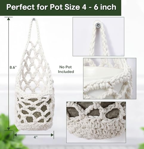 4 Pack Macrame Wall Plant Hanger for 6" & 4 in, Small Hanging Plant Basket - color: Beige X 4pc