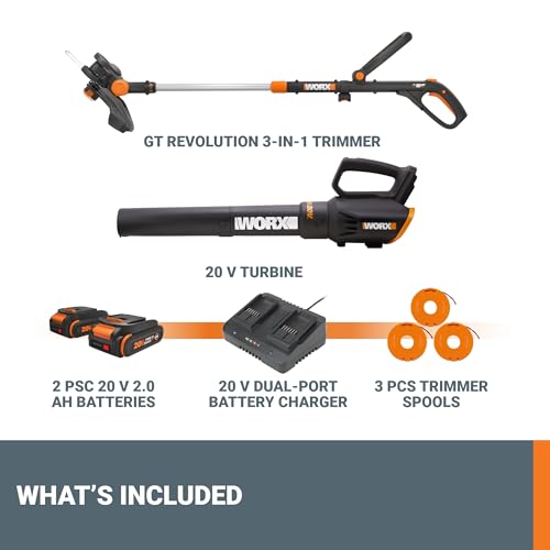 Worx 20V 12" 3-in-1 Cordless Weed Wacker & 360CFM Leaf Blower Kit, WG930.2 - style: 12" Trimmer & 360 CFM Blower w/(2) 2.0Ah Batteries
