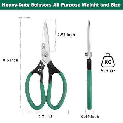 Utility Scissors All Purpose Heavy Duty 8.5 inch Sharp Blades - color: Green