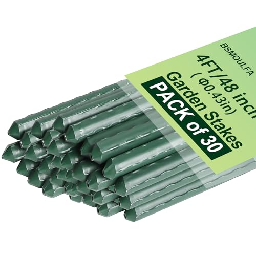 Garden Stakes 4ft, Metal Plant Stakes 4 Feet 30 Pack for Gardening and Farm, 48" Plastic Coated Plant Support for Tomato, Cucumber, Bean, Flower, Potted and More Climbing Plants - size: 4ft, pack of 30