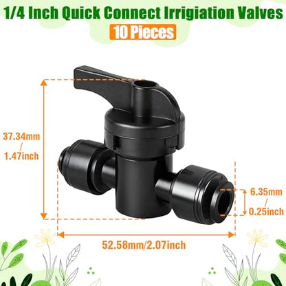 10 Pack 1/4 Inch Drip Irrigation Shut Off Valve Fittings - 1/4'' Drip Line Push-to-Fit Switch Valve Connectors for 1/4 Inch Drip Irrigation Tubing Regulate Water Flow - size: 1/4" Push-to-connect Valve