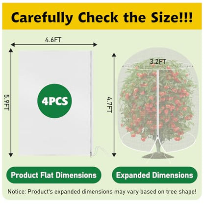 OZMI 4 Pack Fruit Tree Blueberry Bush Netting Cover, 4.6Ft x 5.9Ft Reusable Bird Netting for Garden Protection with Zipper & Drawstring, Shrubs Tomato Strawberry Plant Bushes Protector - size: 4.6 x 5.9 FT