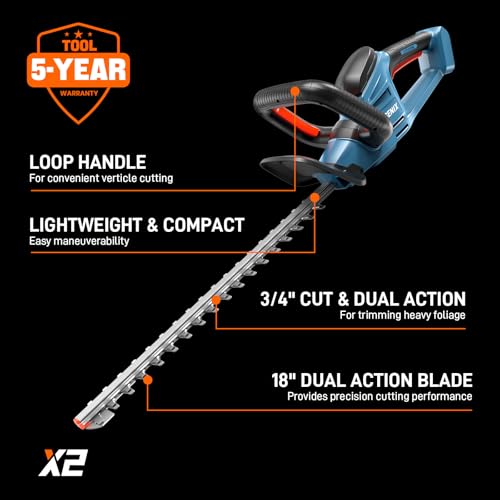 SENIX HTX2-M-0 X2 20 Volt Max* 18-Inch Battery Powered Cordless Hedge Trimmer with Brushless Motor, Double-Sided Dual Action Blades, 3/4" Cutting Capacity, Tool Only, Battery Not Included - size: 18 Inch, style: 20 Volt-Tool Only