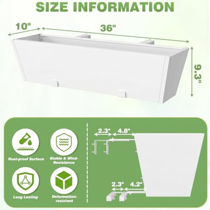 2PC White Railing Planter for Outdoor Plants 36 Inch Metal Hanging Planters Pots with Adjustable Brackets and Drainage Railing Planter Boxes Hanging Flower Pots for Balcony Deck Railings Patio Dec - color: White