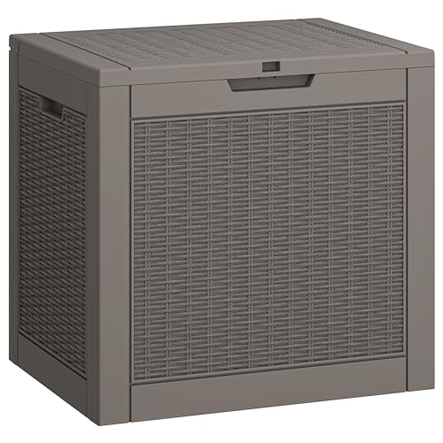 LHBGO 31 Gallon Deck Box, Resin Outdoor Storage Box, Waterproof and UV Resistant Deck Box, Lightweight Storage Box for Garden Tools, Pool Supplies