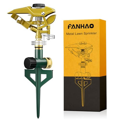 FANHAO 100% Metal Lawn Sprinklers for Yard, 360° Adjustable Spray Pattern
