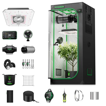 VIVOSUN Smart PRO Grow Tent Kit 2.3x2.3ft 180W Aerolight E42A+ Grow System - size: Plus 28"x28"x63"