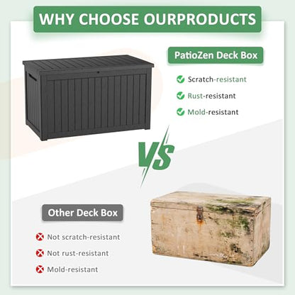 PatioZen 310 Gallon Deck Box Lockable Waterproof UV Resistant Black - color: Black, size: 310 Gallon