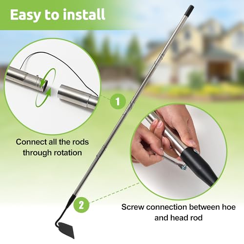 Cultivator Garden Tool Heavy Duty, Scuffle Loop Action Hoe Weeding Hand Tool for Women Kids Men, Metal Weeder Scraper Garden Hoe Rake Weed Puller Long Handle 76 inch - size: 76"
