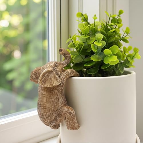 Cute Climbing Elephant Flower Pot Hugger Figurines Resin Hanging Elephant Statue Planter Pot Decorations for Home Garden Fence Balcony Patio Lawn Yard Ornaments - color: Elephant