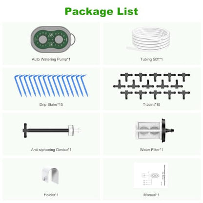 50FT Automatic Plant Watering System with Timer, Rechargeable Drip Kit