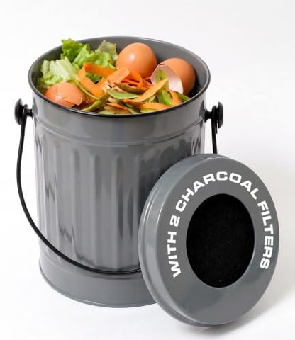 Plexon Countertop Compost Bin Kitchen with Lid, Gray 1.5 Gall - color: Gray