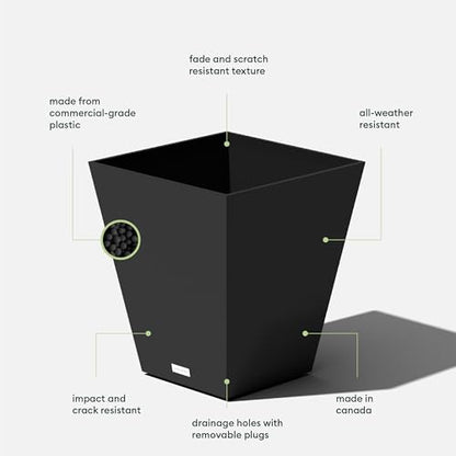 Veradek Pure Series Nobleton Planter - Tapered Square Outdoor Planter - color: Black, size: 18 inch