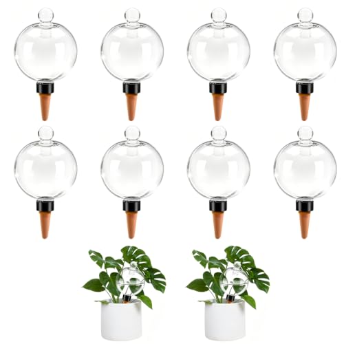 8pcs Plant Self Watering Globes with Covers, Plastic Water Bulbs Top Fill, Plant Watering Devices System Slow Release Terracotta, Water Spikes Stakes for Indoor - size: 8pack