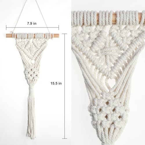 Macrame Wall Hanging Plant Holder with Artificial Succulent, Natural Cotton with Wood Dowel, Boho Wall Decor, Hanging Plants Set of 2 (Succulent 2pcs) - color: Succulent 2pcs