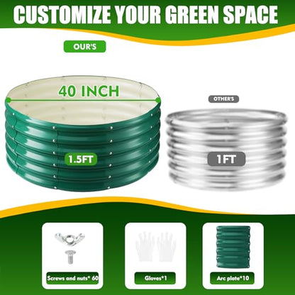TBMLC 17" Tall,40" Diameter Elevated Round Metal Raised Garden Bed Green - color: Dark Green, size: 3.3FT Diameter