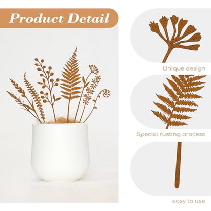 8-Piece Fern & Leaf Metal Garden Stakes - color: Rust Brown – Fern & Leaf