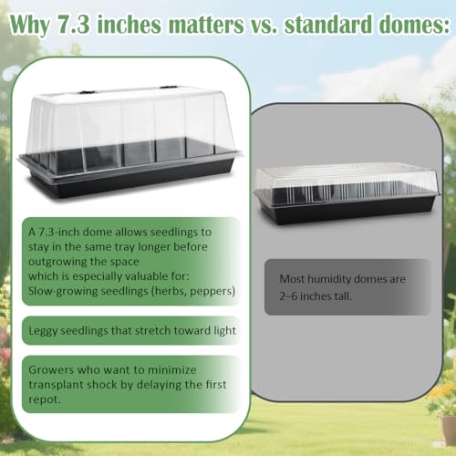1020 Seed Starting Trays with Tall 7.3" Humidity Dome, No Hole, 10-Pack - size: 10p 1020Trays+7.3''Domes