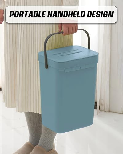 3.2 Gallons Kitchen Compost Bin, Hanging Trash Can with Lid 12L/Blue - color: BLUE, size: 12 L / 3.2 Gal - Lid