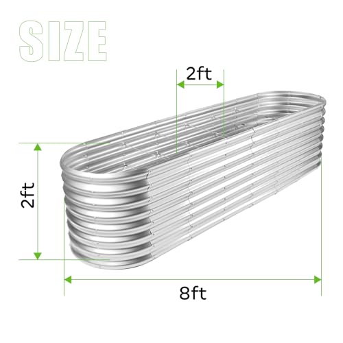 Land Guard 8×2×2ft Galvanized Raised Garden Bed Kit, Raised Garden Boxes Outdoor, Oval Metal Raised Garden Beds for Vegetables, Silver - color: Silver