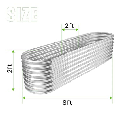 Land Guard 8×2×2ft Galvanized Raised Garden Bed Kit, Raised Garden Boxes Outdoor, Oval Metal Raised Garden Beds for Vegetables, Silver - color: Silver